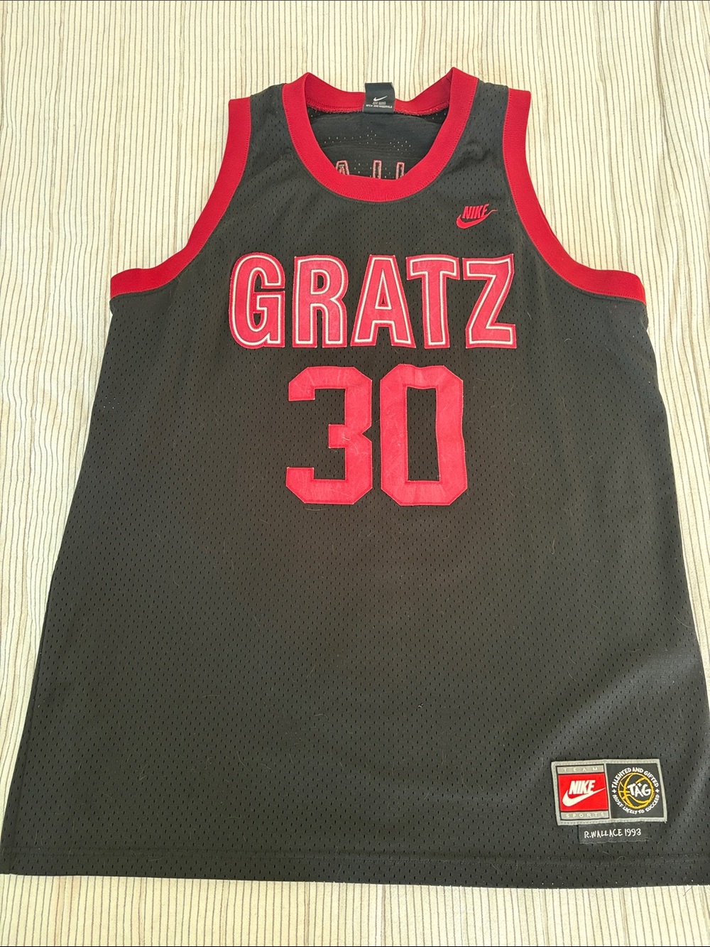 Nike Black and Red GRATZ Basketball Jersey - Number 30 Wallace